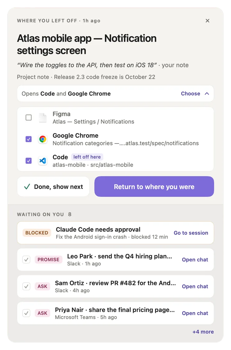 Smart Return with Choose open: Figma unticked, Google Chrome and Code ticked, and Code marked left off here